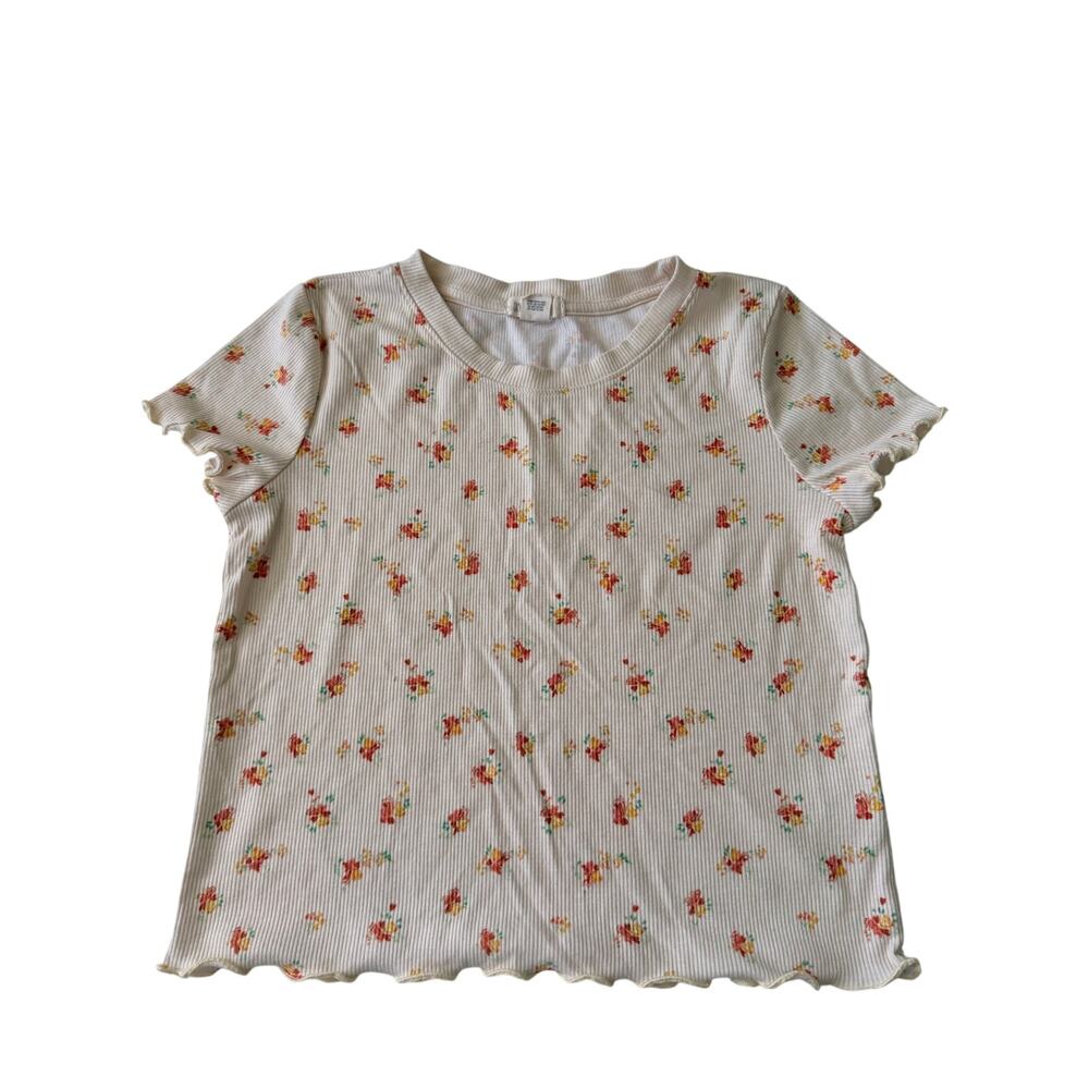 Tilly's Sky & Sparrow Floral Ribbed Lettuce Hem Tee - Women's M